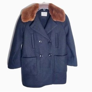 Zara navy pea coat with faux fur collar, size girls 11/12